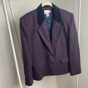 Vintage Plaid Blazer with Velvet Collar